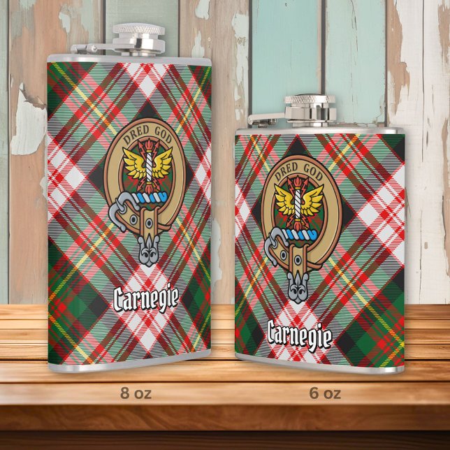 Clan Carnegie Crest over Dress Tartan Hip Flask (Creator Uploaded)
