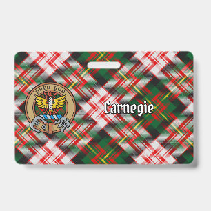 Clan Carnegie Crest over Dress Tartan ID Badge
