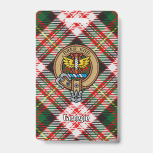 Clan Carnegie Crest over Dress Tartan ID Badge