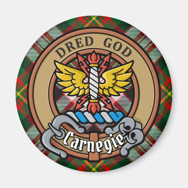 Clan Carnegie Crest over Dress Tartan Magnet (Front)