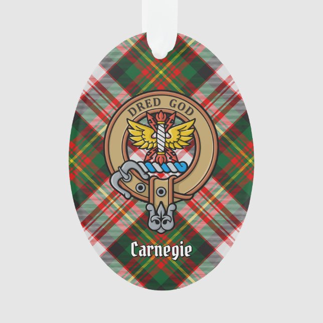 Clan Carnegie Crest over Dress Tartan Ornament (Front)