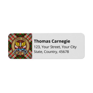 Clan Carnegie Crest over Dress Tartan Return Address Label