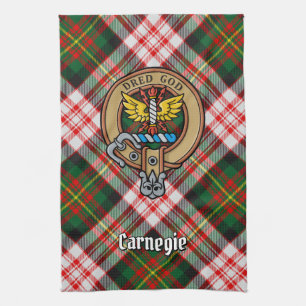 Clan Carnegie Crest over Dress Tartan Tea Towel