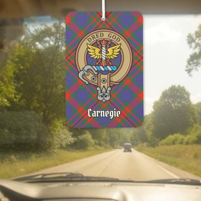 Clan Carnegie Crest over Tartan Car Air Freshener (Creator Uploaded)