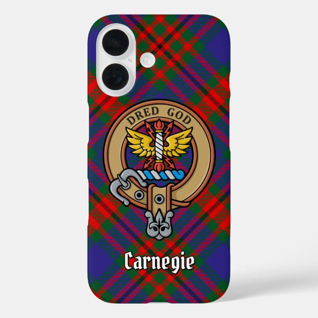 Clan Carnegie Crest over Tartan Case-Mate iPhone Case (Back)