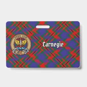 Clan Carnegie Crest over Tartan ID Badge