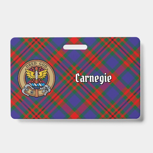 Clan Carnegie Crest over Tartan ID Badge (Front)