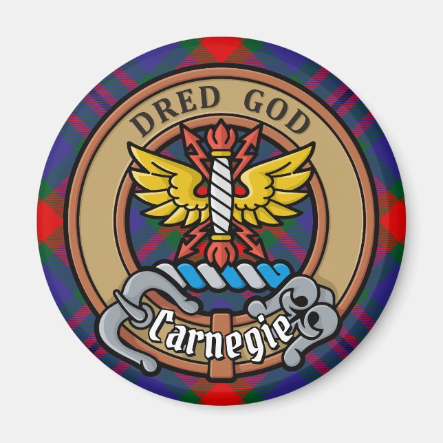 Clan Carnegie Crest over Tartan Magnet (Front)