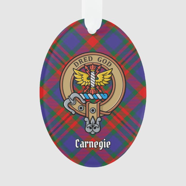 Clan Carnegie Crest over Tartan Ornament (Front)