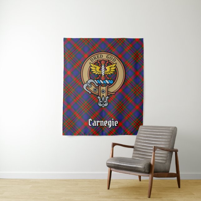 Clan Carnegie Crest over Tartan Tapestry (In Situ)