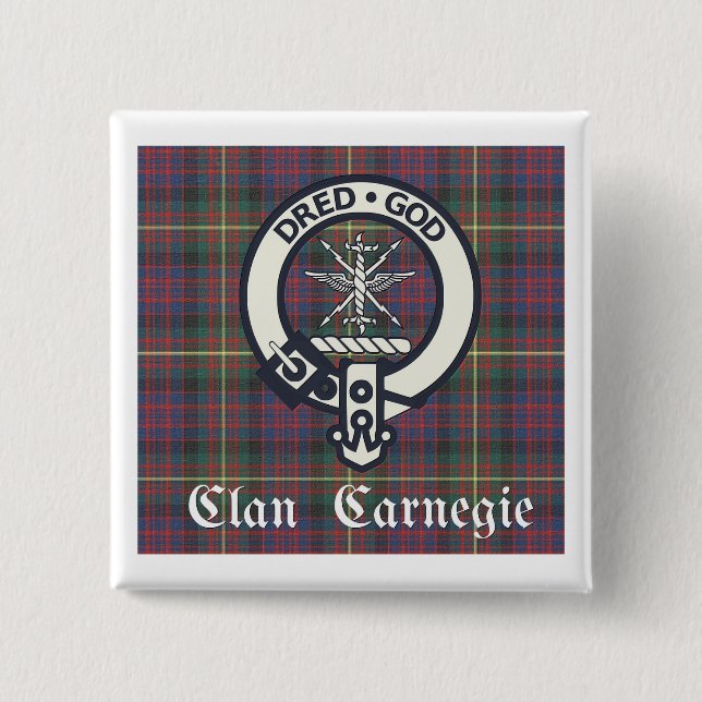 Clan Carnegie Crest Tartan 15 Cm Square Badge (Front)