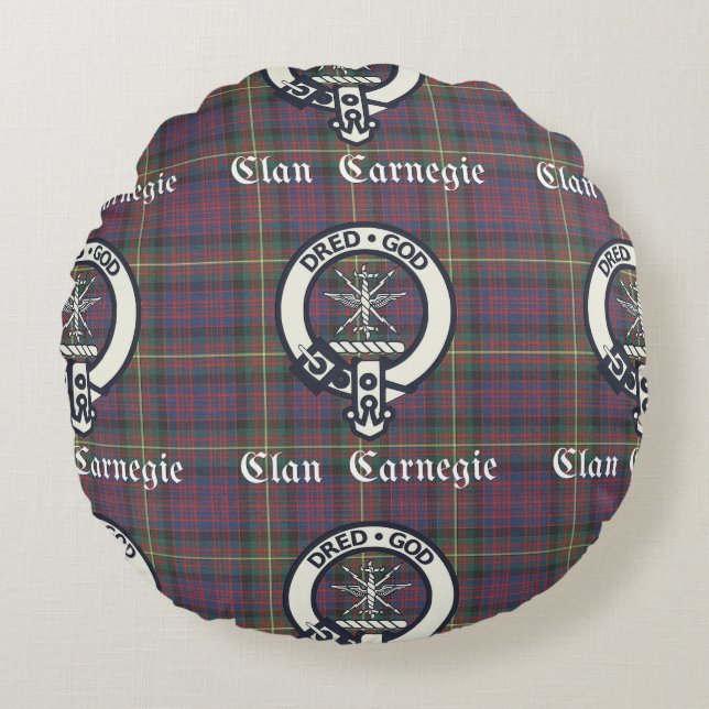 Clan Carnegie Crest Tartan Round Cushion (Front)