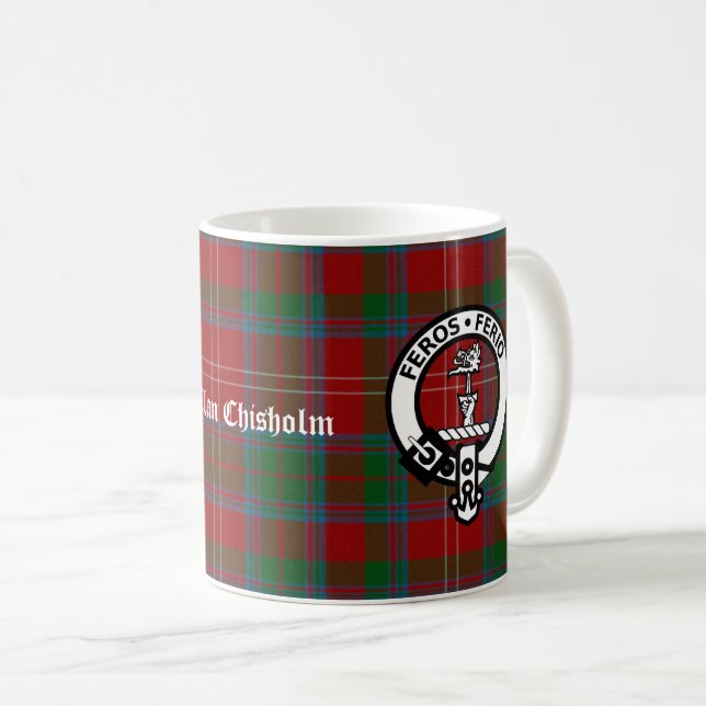 Clan Chisholm Tartan & Crest Badge Coffee Mug (Front Right)