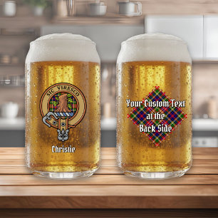 Clan Christie Crest over Tartan Can Glass