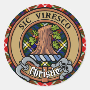 Clan Christie Crest over Tartan Classic Round Sticker