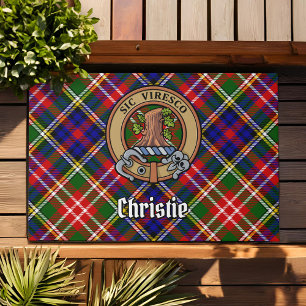 Clan Christie Crest over Tartan Doormat