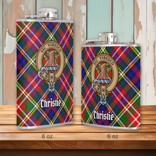 Clan Christie Crest over Tartan Hip Flask (Creator Uploaded)