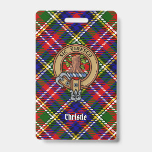 Clan Christie Crest over Tartan ID Badge