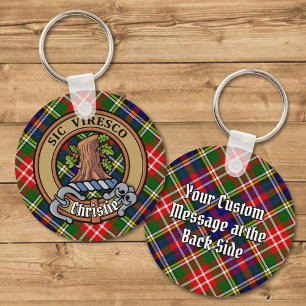 Clan Christie Crest over Tartan Key Ring