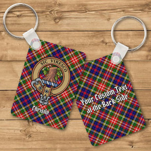 Clan Christie Crest over Tartan Key Ring