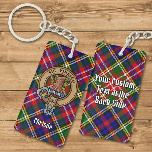 Clan Christie Crest over Tartan Key Ring