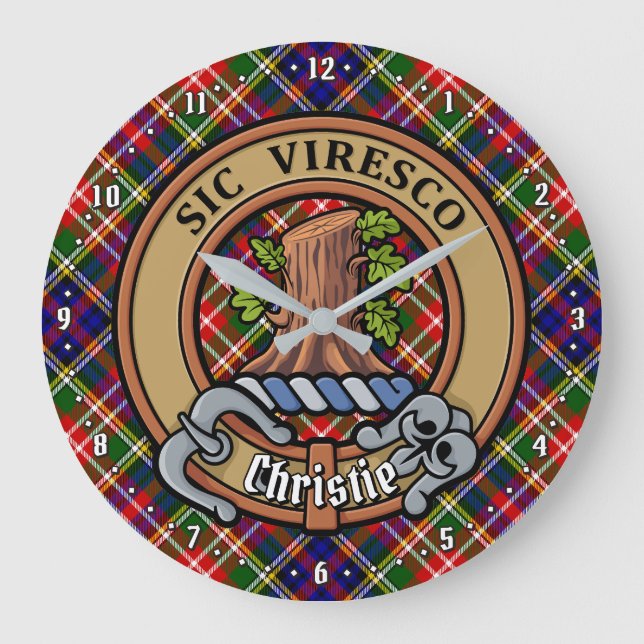 Clan Christie Crest over Tartan Large Clock (Front)