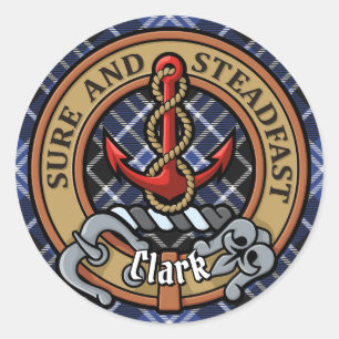 Clan Clark Crest over Tartan Classic Round Sticker