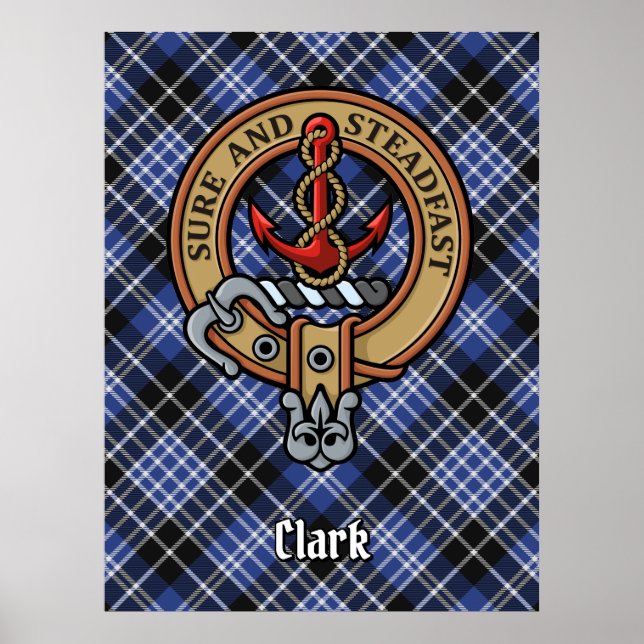 Clan Clark Crest over Tartan Poster (Front)