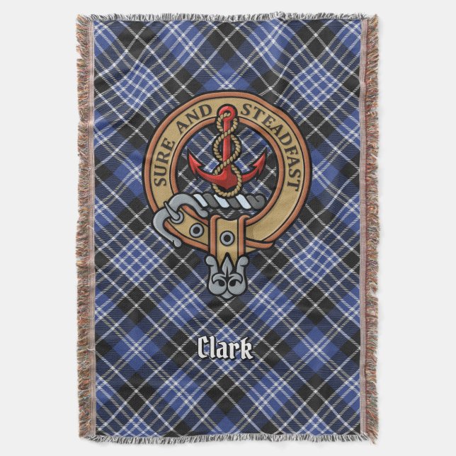 Clan Clark Crest over Tartan Throw Blanket (Front Vertical)