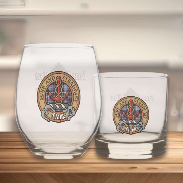Clan Clark Crest over Tartan Whiskey Glass (Creator Uploaded)