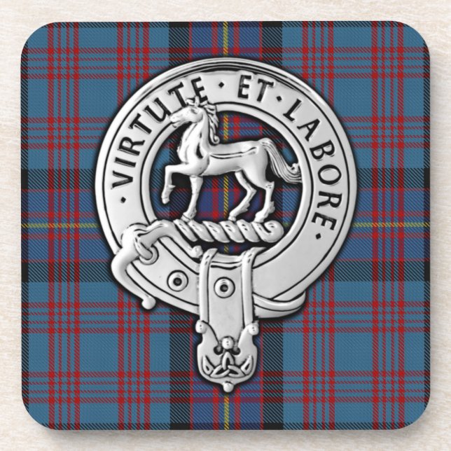 Clan Cochrane Crest & Azure Tartan Coaster (Front)