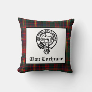 Clan Cochrane Crest Badge and Tartan Cushion