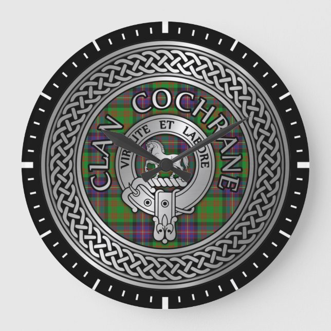 Clan Cochrane Crest & Tartan Knot Large Clock (Front)