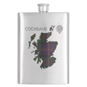 Clan Cochrane Crest & Tartan Map Hip Flask