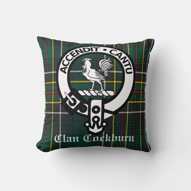Clan Cockburn Crest Badge and Tartan Cushion (Front)