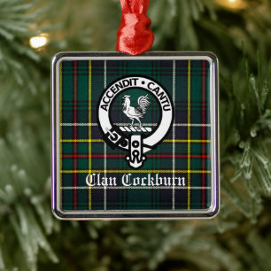Clan Cockburn Crest Badge and Tartan Metal Ornament