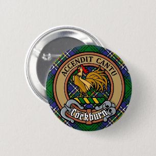Clan Cockburn Crest over Tartan 6 Cm Round Badge