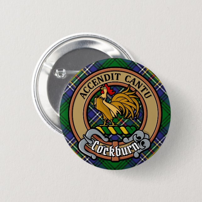 Clan Cockburn Crest over Tartan 6 Cm Round Badge (Front & Back)