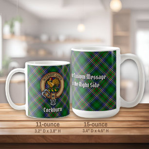 Clan Cockburn Crest over Tartan Coffee Mug