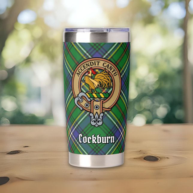 Clan Cockburn Crest over Tartan Insulated Tumbler (Creator Uploaded)