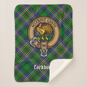 Clan Cockburn Crest over Tartan Sherpa Blanket