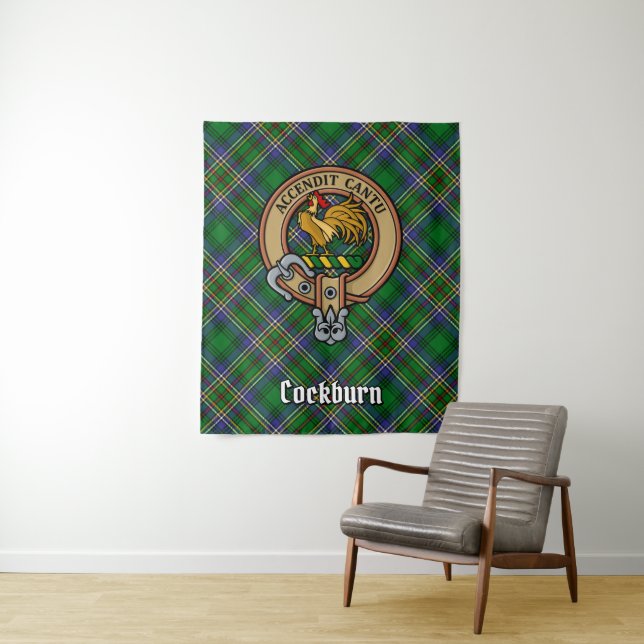 Clan Cockburn Crest over Tartan Tapestry (In Situ)