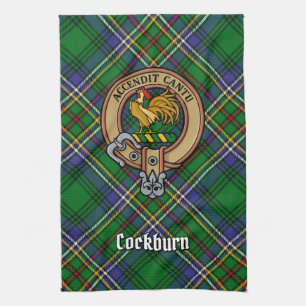 Clan Cockburn Crest over Tartan Tea Towel