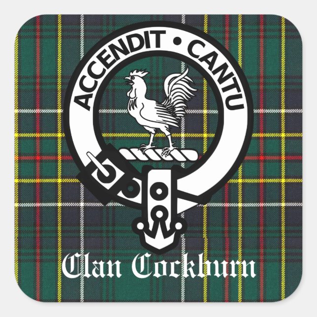 Clan Cockburn Crest & Tartan Customisable Square Sticker (Front)