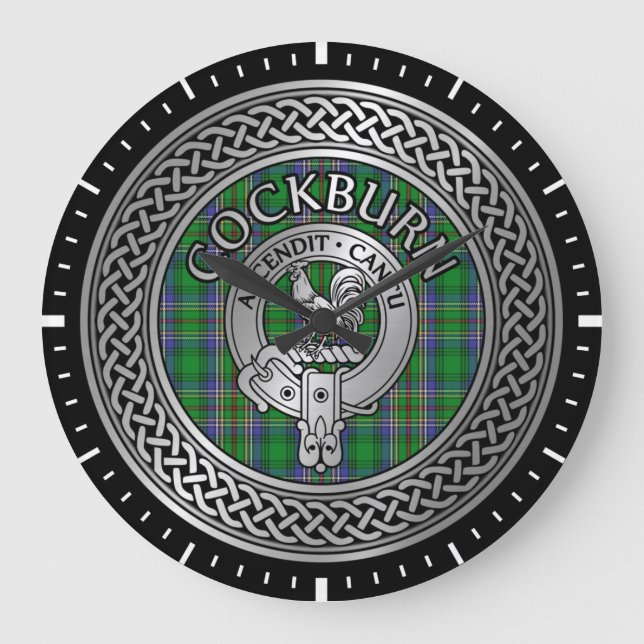 Clan Cockburn Crest & Tartan Knot Large Clock (Front)