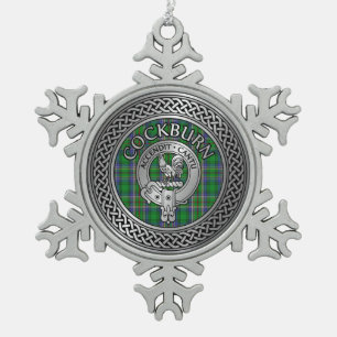 Clan Cockburn Crest & Tartan Knot Snowflake Pewter Christmas Ornament
