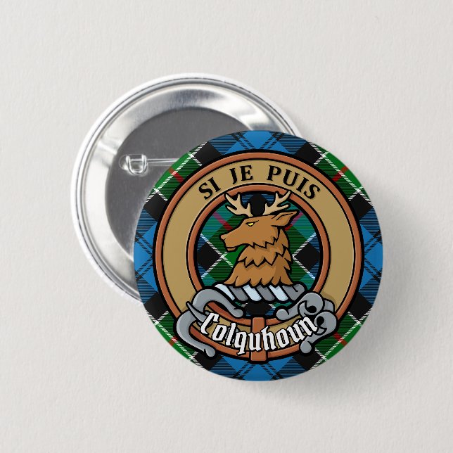 Clan Colquhoun Crest over Tartan 6 Cm Round Badge (Front & Back)