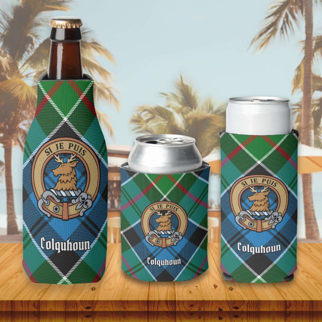 Clan Colquhoun Crest over Tartan Bottle Cooler (Creator Uploaded)