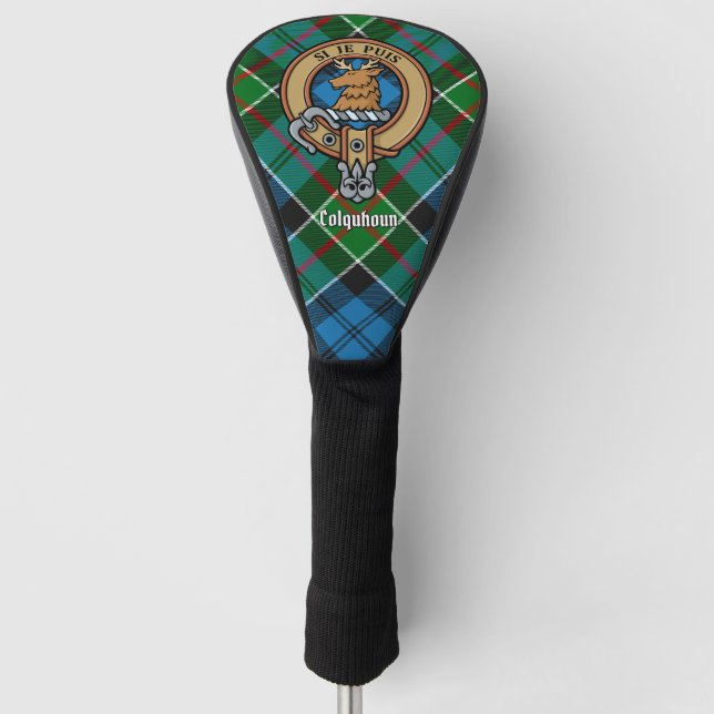Clan Colquhoun Crest over Tartan Golf Head Cover (Front)