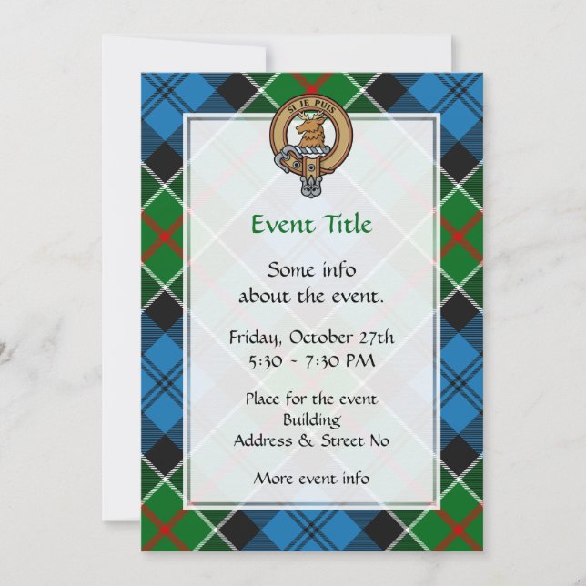Clan Colquhoun Crest over Tartan Invitation (Front)